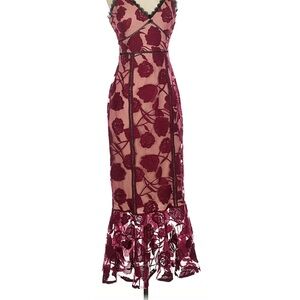 Lulu's Burgundy Floral Midi Dress